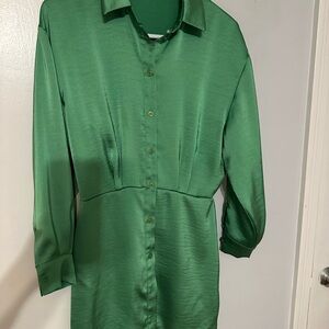 SAMSOE Green Buttoned Peplum Shirt Dress